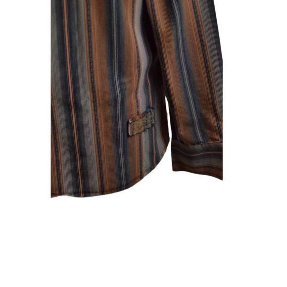 Point Zero Black Label MEN sz M  Long Sleeves Shirt Orange Brown Gray Stripes - Picture 4 of 12